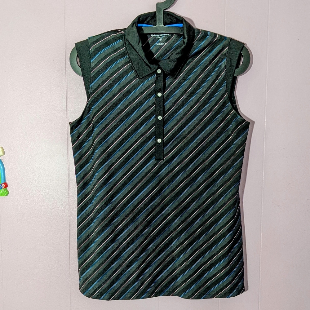 Vintage Tommy Armour Sleeveless Striped Golf Polo Shirt Size Medium